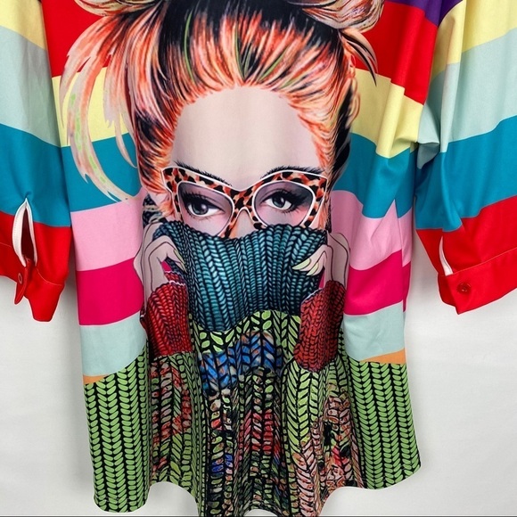 SHIRT Dress Brightly Colored Graphic Print Striped Anime - Picture 13 of 13